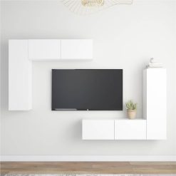 4 Piece TV Cabinet Set White Chipboard