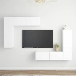 4 Piece TV Cabinet Set White Chipboard
