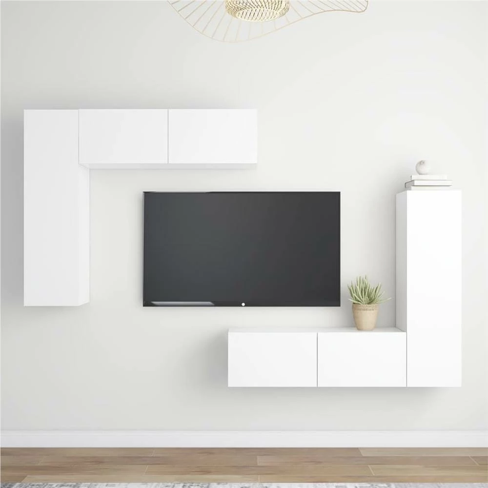 4 Piece TV Cabinet Set White Chipboard 1 4 Piece TV Cabinet Set White Chipboard