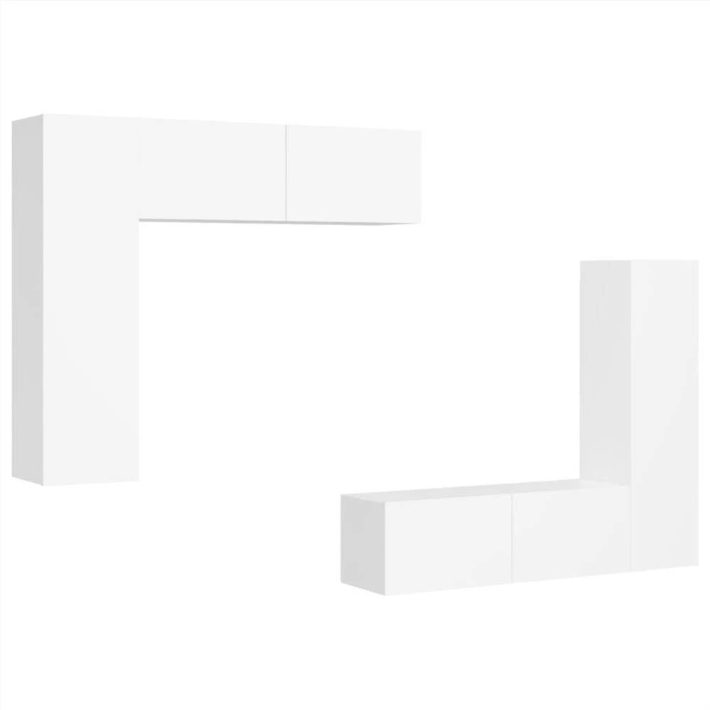 4 Piece TV Cabinet Set White Chipboard 2 4 Piece TV Cabinet Set White Chipboard - Image 2