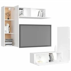 4 Piece TV Cabinet Set White Chipboard 8 4 Piece TV Cabinet Set White Chipboard -NEWTRAL Sales Shop 4 Piece TV Cabinet Set White Chipboard 483267 2