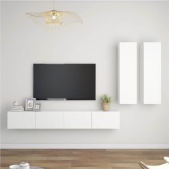 4 Piece TV Cabinet Set White Chipboard