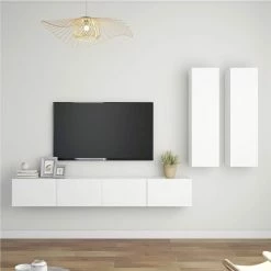 4 Piece TV Cabinet Set White Chipboard
