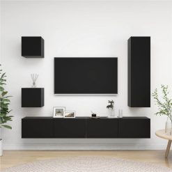 5 Piece TV Cabinet Set Black Chipboard