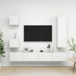 5 Piece TV Cabinet Set White Chipboard