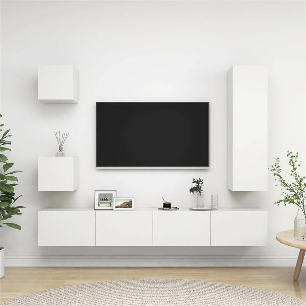 5 Piece TV Cabinet Set White Chipboard 1 5 Piece TV Cabinet Set White Chipboard
