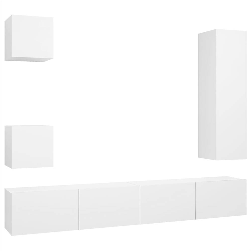 5 Piece TV Cabinet Set White Chipboard 5 Piece TV Cabinet Set White Chipboard -NEWTRAL Sales Shop 5 Piece TV Cabinet Set White Chipboard 491420 1