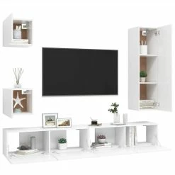 5 Piece TV Cabinet Set White Chipboard 8 5 Piece TV Cabinet Set White Chipboard -NEWTRAL Sales Shop 5 Piece TV Cabinet Set White Chipboard 491420 2