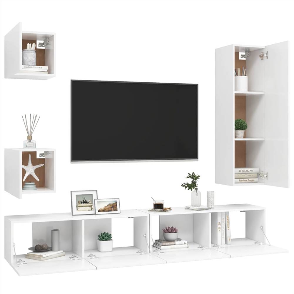 5 Piece TV Cabinet Set White Chipboard 5 Piece TV Cabinet Set White Chipboard -NEWTRAL Sales Shop 5 Piece TV Cabinet Set White Chipboard 491420 2