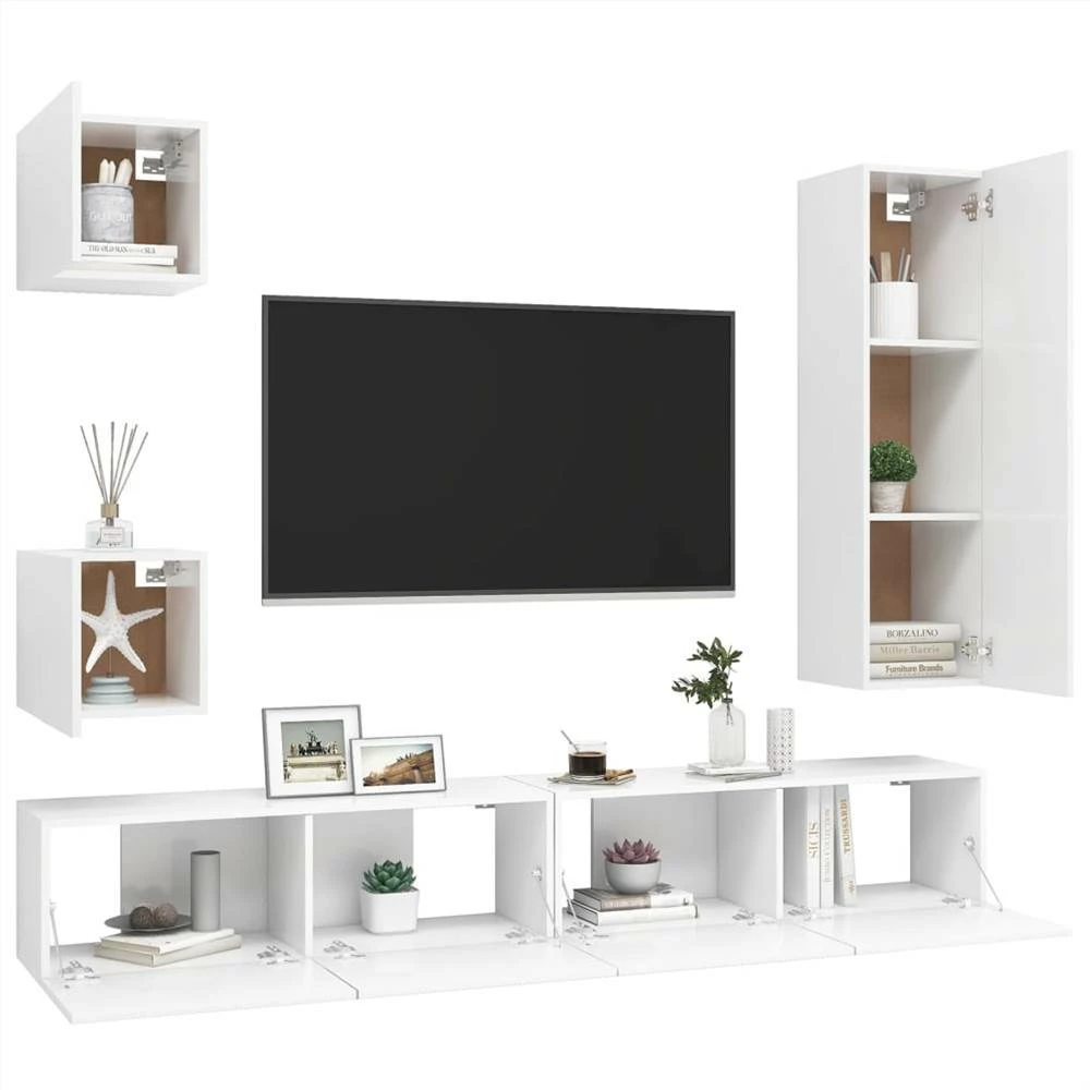 5 Piece TV Cabinet Set White Chipboard 3 5 Piece TV Cabinet Set White Chipboard - Image 3