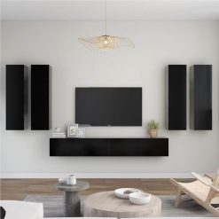 6 Piece TV Cabinet Set Black Chipboard