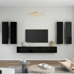 6 Piece TV Cabinet Set Black Chipboard