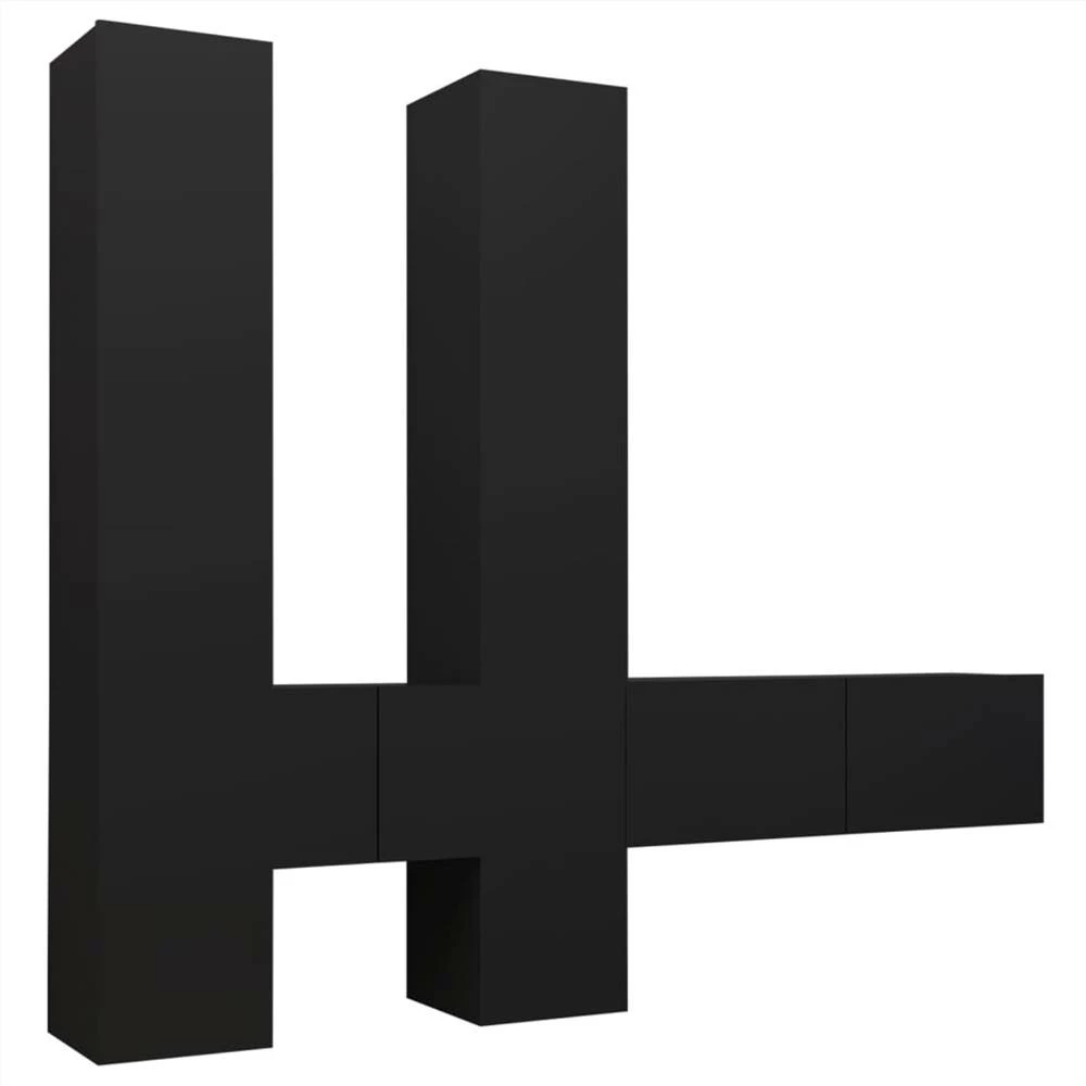 6 Piece TV Cabinet Set Black Chipboard 2 6 Piece TV Cabinet Set Black Chipboard - Image 2