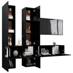 6 Piece TV Cabinet Set Black Chipboard -NEWTRAL Sales Shop 6 Piece TV Cabinet Set Black Chipboard 491424 2