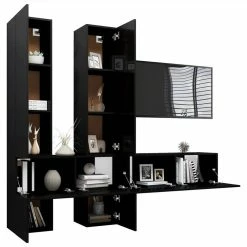 6 Piece TV Cabinet Set Black Chipboard 8 6 Piece TV Cabinet Set Black Chipboard -NEWTRAL Sales Shop 6 Piece TV Cabinet Set Black Chipboard 491424 2