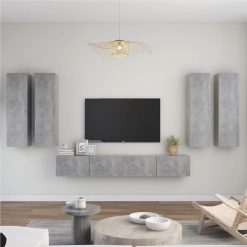 6 Piece TV Cabinet Set Concrete Grey Chipboard