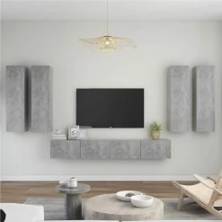 6 Piece TV Cabinet Set Concrete Grey Chipboard