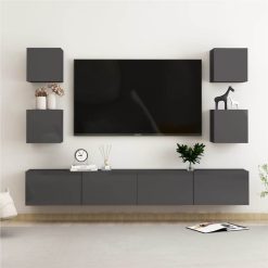 6 Piece TV Cabinet Set High Gloss Grey Chipboard
