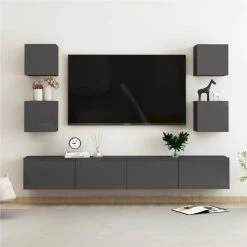 6 Piece TV Cabinet Set High Gloss Grey Chipboard