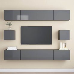 6 Piece TV Cabinet Set High Gloss Grey Chipboard