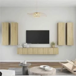 6 Piece TV Cabinet Set Sonoma Oak Chipboard