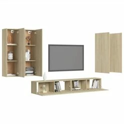 6 Piece TV Cabinet Set Sonoma Oak Chipboard -NEWTRAL Sales Shop 6 Piece TV Cabinet Set Sonoma Oak Chipboard 483343 2