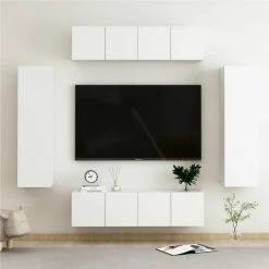 6 Piece TV Cabinet Set White Chipboard