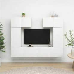 6 Piece TV Cabinet Set White Chipboard