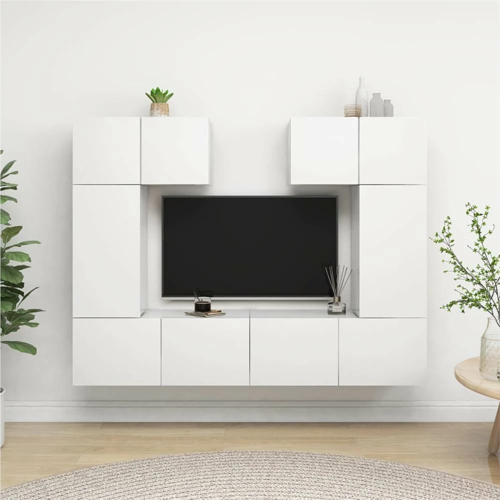 6 Piece TV Cabinet Set White Chipboard 1 6 Piece TV Cabinet Set White Chipboard