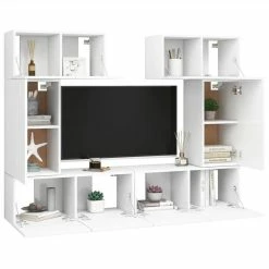 6 Piece TV Cabinet Set White Chipboard 8 6 Piece TV Cabinet Set White Chipboard -NEWTRAL Sales Shop 6 Piece TV Cabinet Set White Chipboard 482531 2