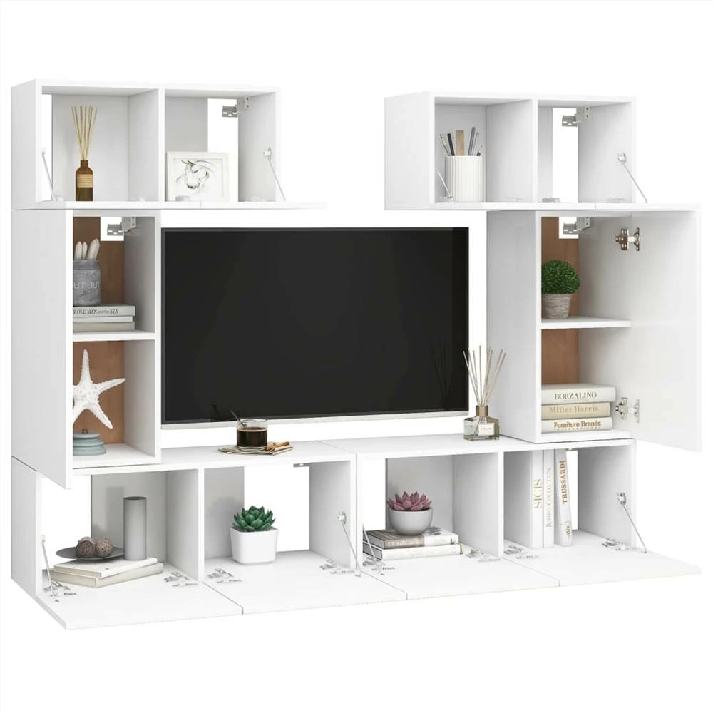 6 Piece TV Cabinet Set White Chipboard 3 6 Piece TV Cabinet Set White Chipboard - Image 3