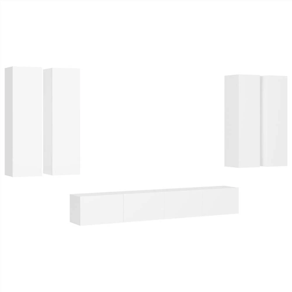 6 Piece TV Cabinet Set White Chipboard 2 6 Piece TV Cabinet Set White Chipboard - Image 2