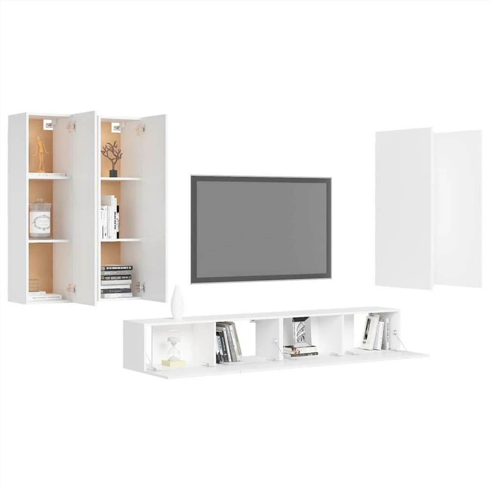 6 Piece TV Cabinet Set White Chipboard 3 6 Piece TV Cabinet Set White Chipboard - Image 3