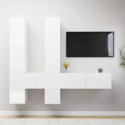 6 Piece TV Cabinet Set White Chipboard