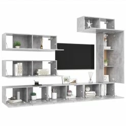 7 Piece TV Cabinet Set Concrete Grey Chipboard -NEWTRAL Sales Shop 7 Piece TV Cabinet Set Concrete Grey Chipboard 483226 2