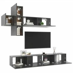 7 Piece TV Cabinet Set High Gloss Grey Chipboard -NEWTRAL Sales Shop 7 Piece TV Cabinet Set High Gloss Grey Chipboard 483540 2