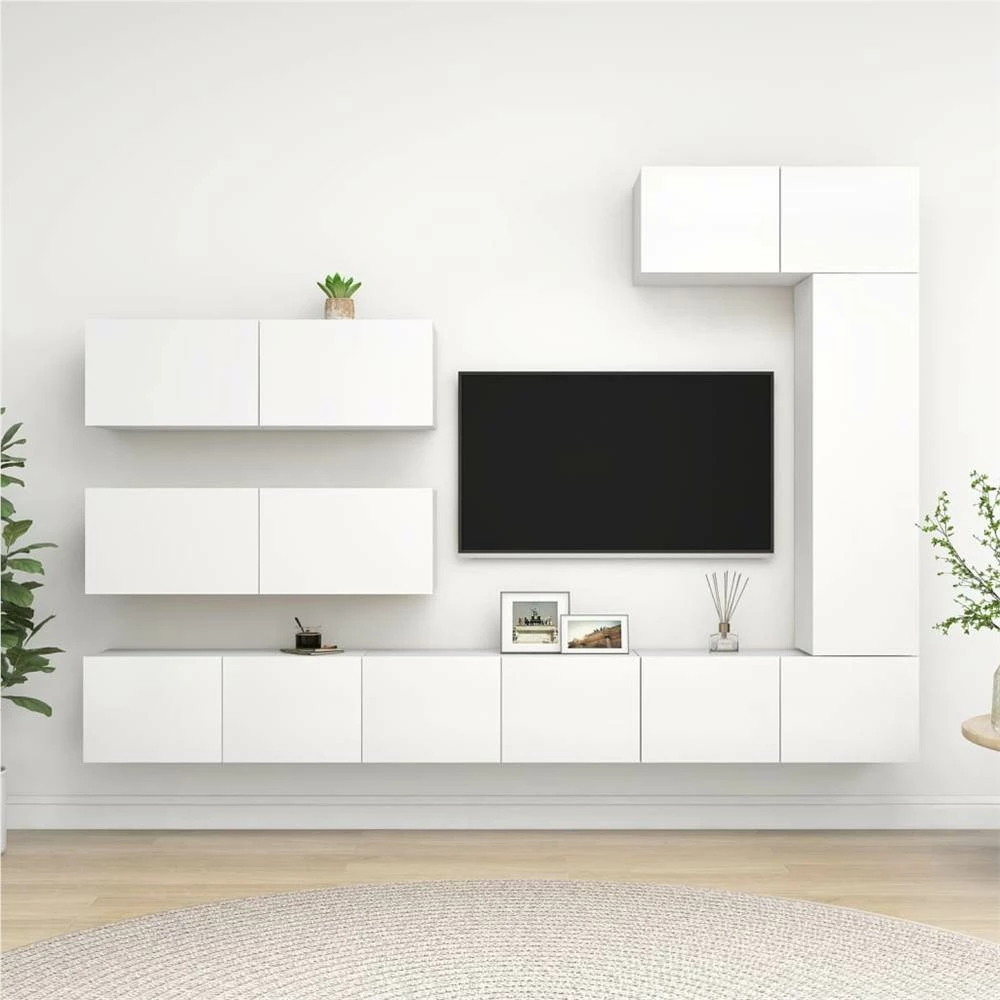 7 Piece TV Cabinet Set White Chipboard 1 7 Piece TV Cabinet Set White Chipboard