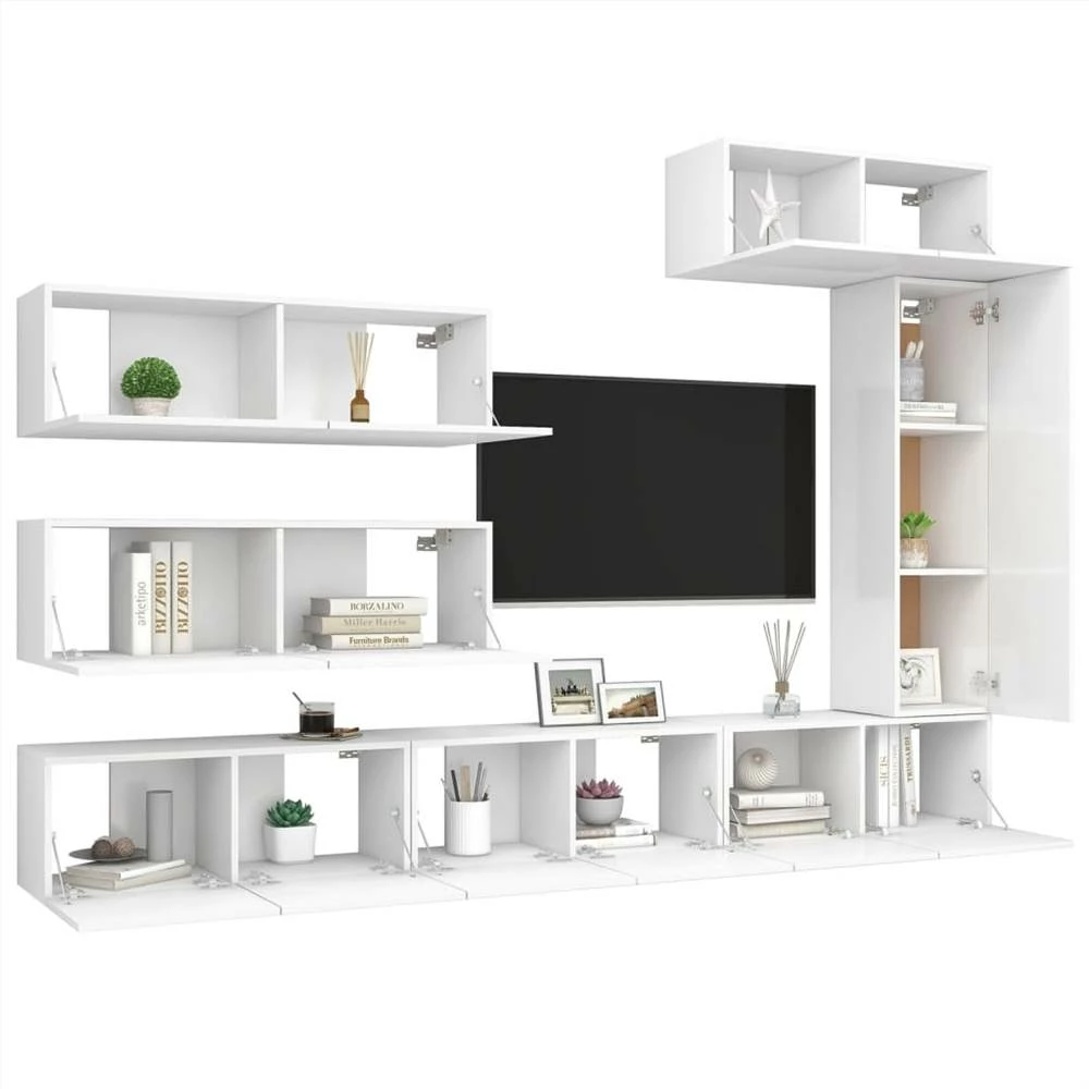 7 Piece TV Cabinet Set White Chipboard 3 7 Piece TV Cabinet Set White Chipboard - Image 3