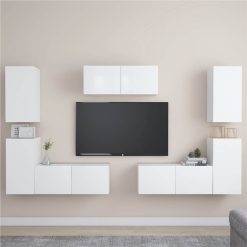 7 Piece TV Cabinet Set White Chipboard