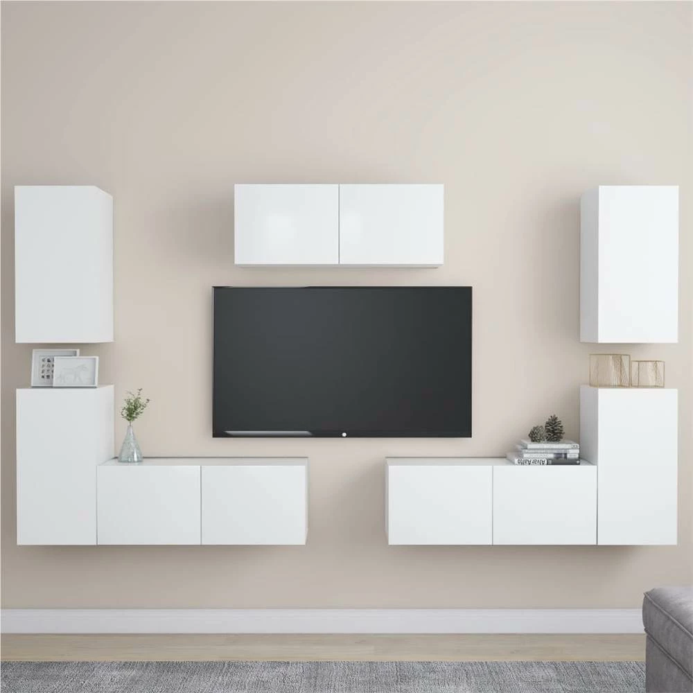7 Piece TV Cabinet Set White Chipboard 1 7 Piece TV Cabinet Set White Chipboard