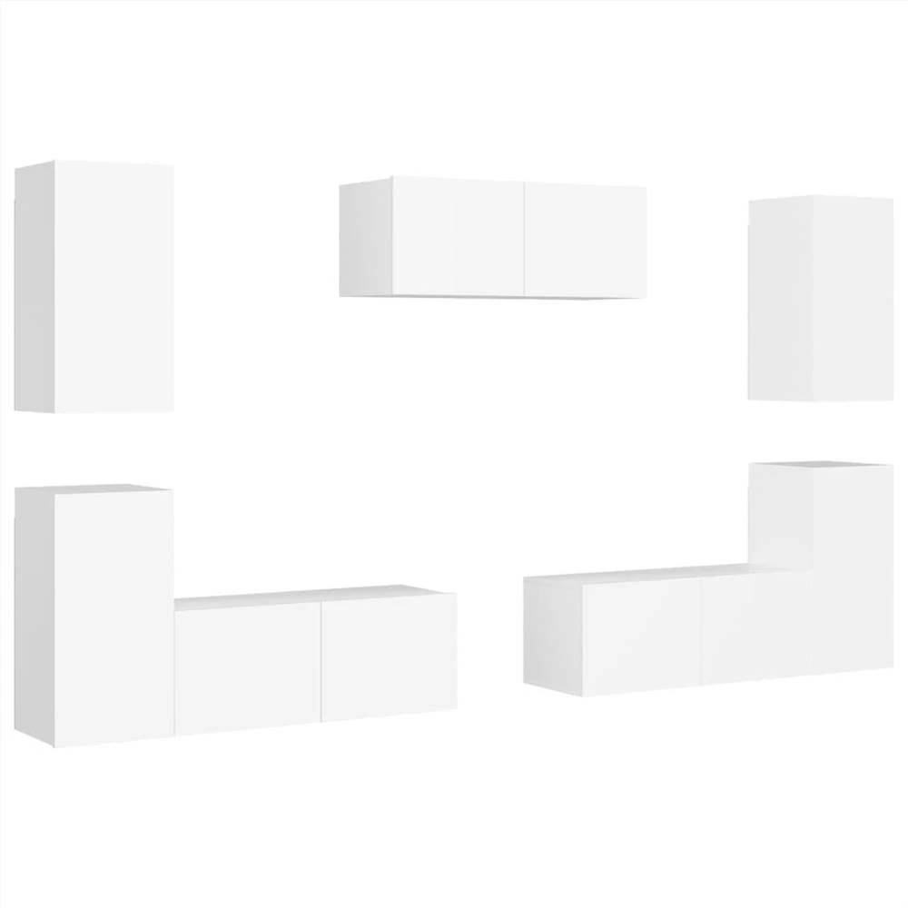 7 Piece TV Cabinet Set White Chipboard 2 7 Piece TV Cabinet Set White Chipboard - Image 2