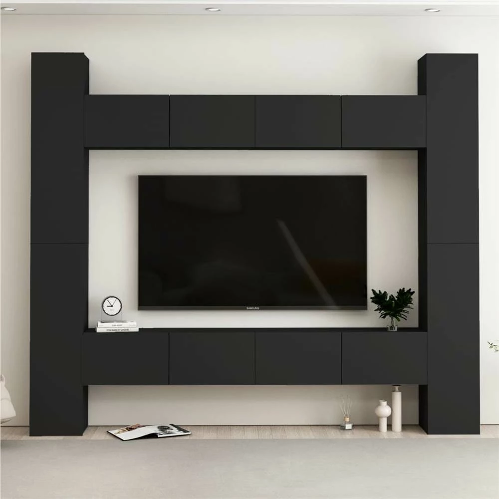 8 Piece TV Cabinet Set Black Chipboard 1 8 Piece TV Cabinet Set Black Chipboard