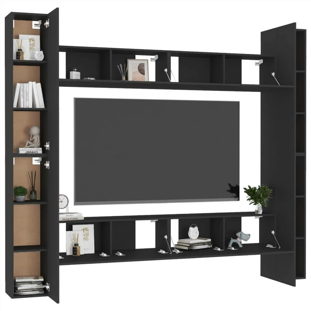 8 Piece TV Cabinet Set Black Chipboard 3 8 Piece TV Cabinet Set Black Chipboard - Image 3