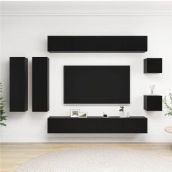 8 Piece TV Cabinet Set Black Chipboard