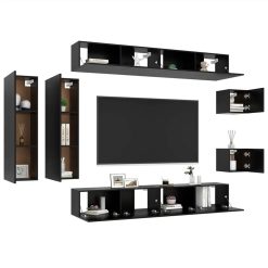 8 Piece TV Cabinet Set Black Chipboard -NEWTRAL Sales Shop 8 Piece TV Cabinet Set Black Chipboard 491375 2