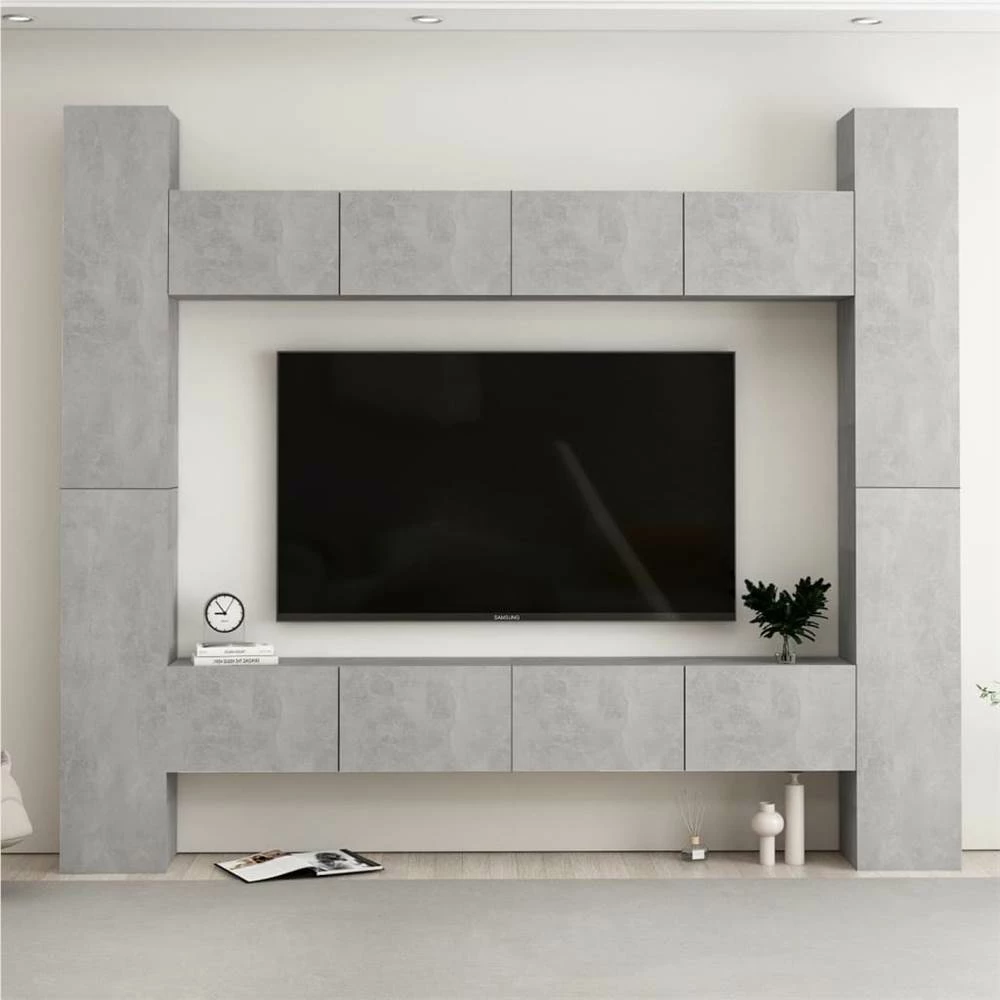 8 Piece TV Cabinet Set Concrete Grey Chipboard 1 8 Piece TV Cabinet Set Concrete Grey Chipboard