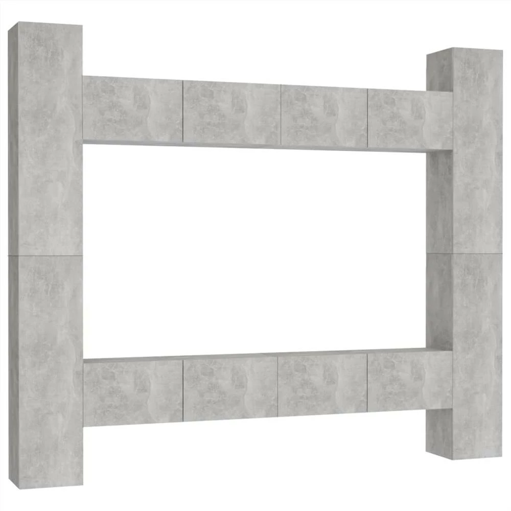 8 Piece TV Cabinet Set Concrete Grey Chipboard 2 8 Piece TV Cabinet Set Concrete Grey Chipboard - Image 2