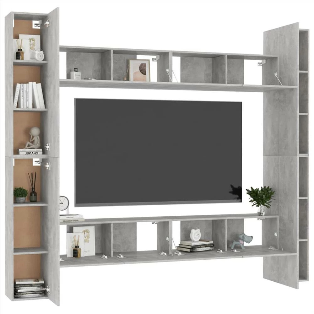 8 Piece TV Cabinet Set Concrete Grey Chipboard 3 8 Piece TV Cabinet Set Concrete Grey Chipboard - Image 3