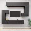 8 Piece TV Cabinet Set High Gloss Grey Chipboard