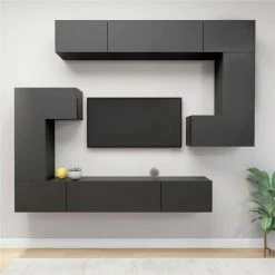 8 Piece TV Cabinet Set High Gloss Grey Chipboard